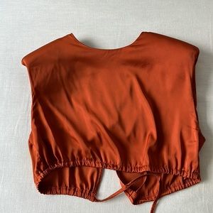 Revolve super down orange crop top with shoulder pads size S